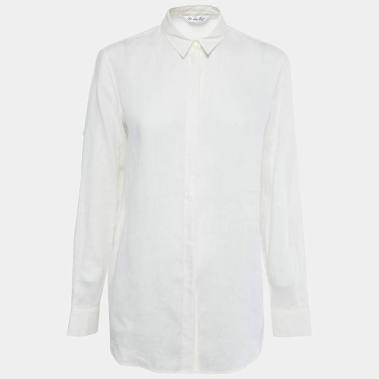 Pre Owned Loro Piana White Linen Button Front Shirt M