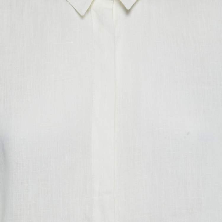 Pre Owned Loro Piana White Linen Button Front Shirt M