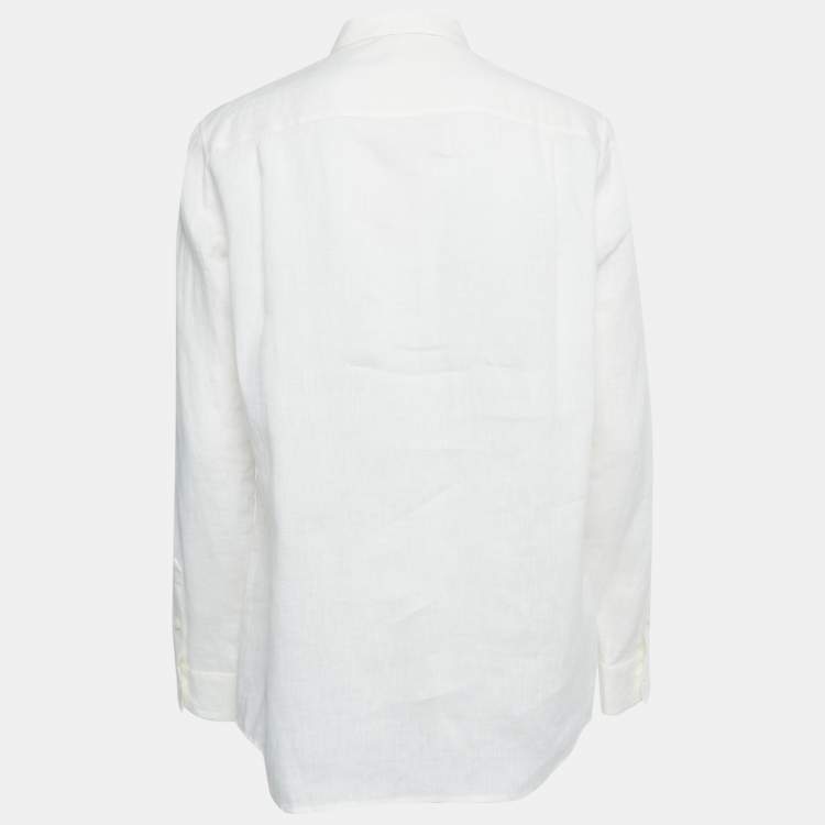 Pre Owned Loro Piana White Linen Button Front Shirt M