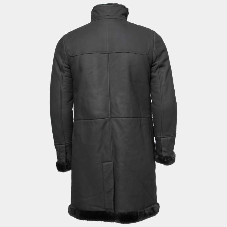 Pre Owned Loro Piana Black Lambskin & Shearling Mid-Length Coat M