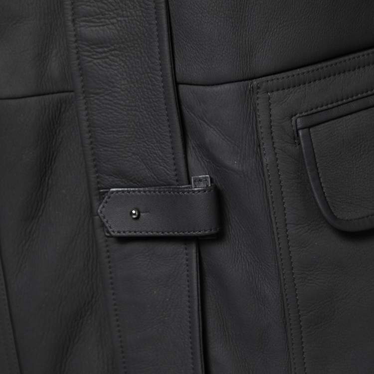 Pre Owned Loro Piana Black Lambskin & Shearling Mid-Length Coat M