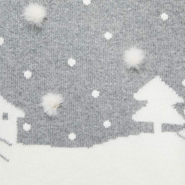 Pre Owned Loro Piana Grey Cashmere Mink Pom-Pom Embellished Sweater S