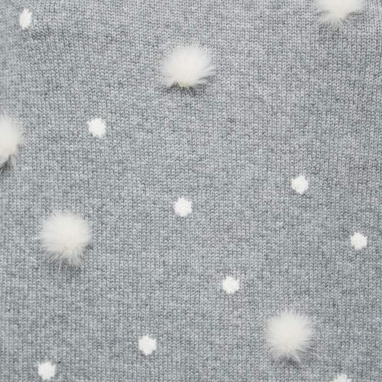 Pre Owned Loro Piana Grey Cashmere Mink Pom-Pom Embellished Sweater S