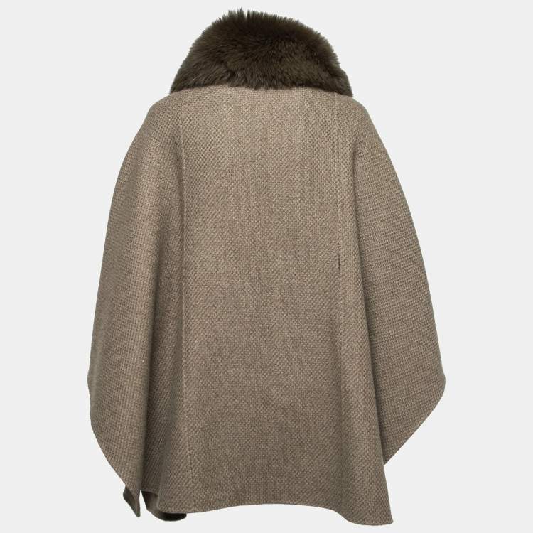 Pre Owned Loro Piana Brown Baby Cashmere Fur Trimmed Collar Cape Coat One Size