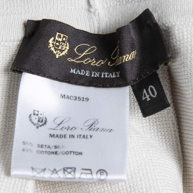 Pre Owned Loro Piana White Striped Patterned Knit Flared Midi Skirt S
