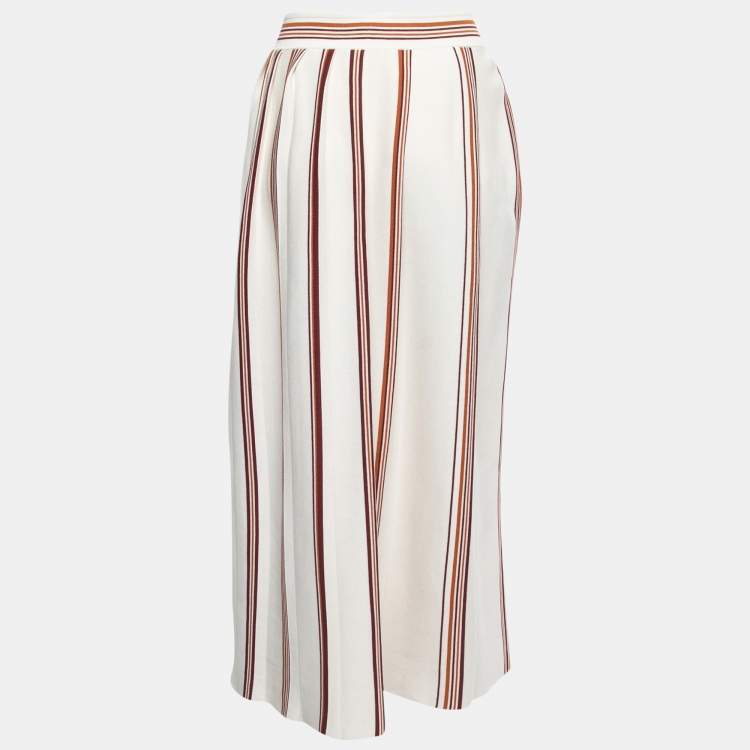 Pre Owned Loro Piana White Striped Patterned Knit Flared Midi Skirt S