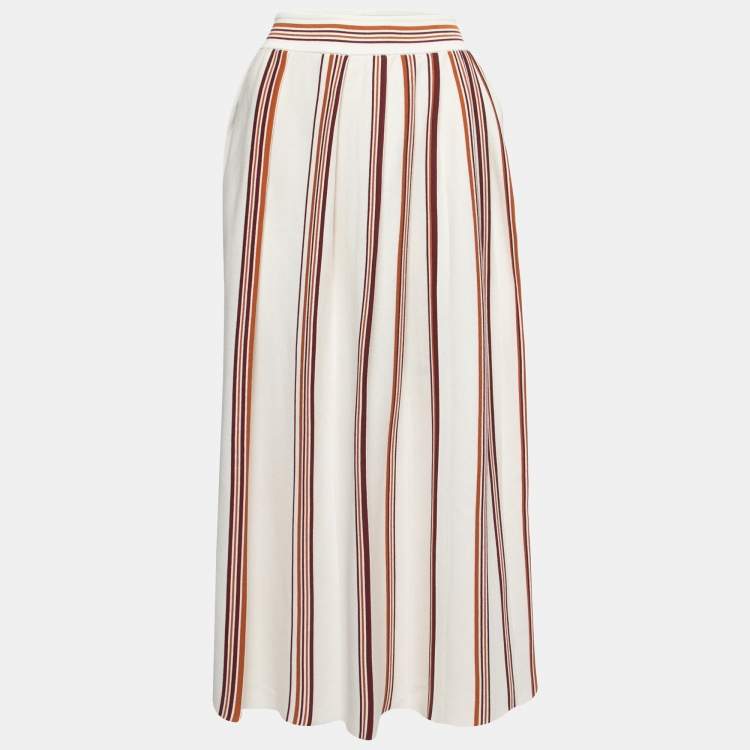 Pre Owned Loro Piana White Striped Patterned Knit Flared Midi Skirt S