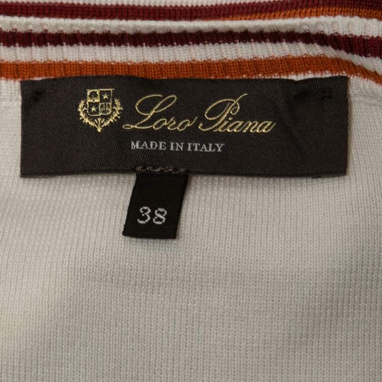 Pre Owned Loro Piana White Striped Patterned Knit Sleeveless Top S