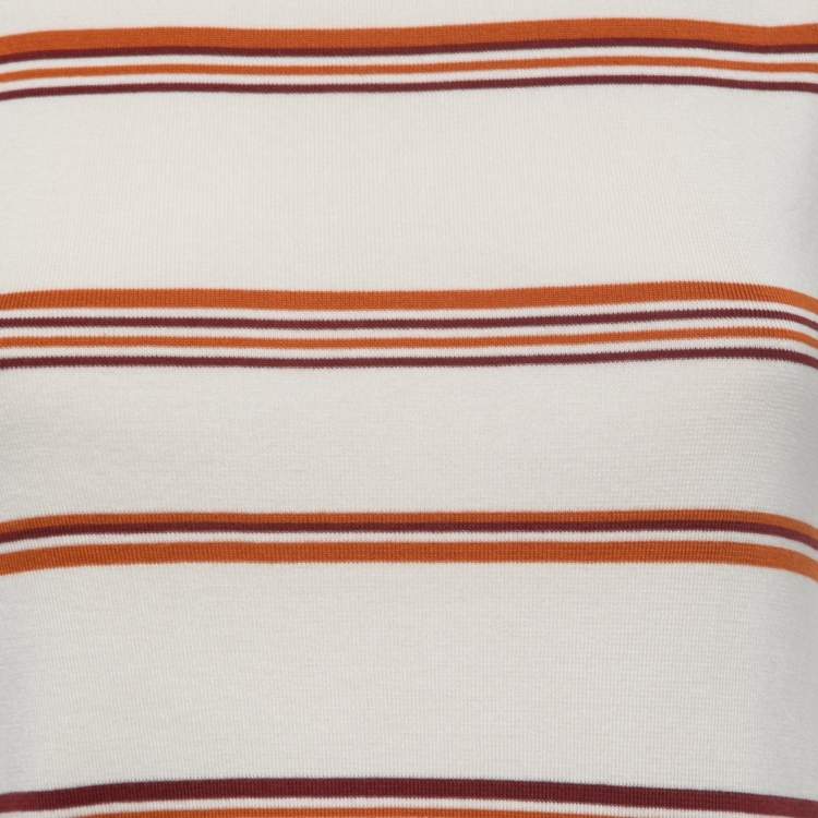 Pre Owned Loro Piana White Striped Patterned Knit Sleeveless Top S