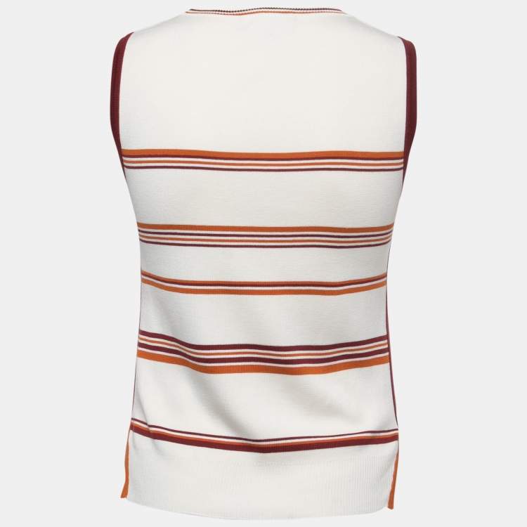 Pre Owned Loro Piana White Striped Patterned Knit Sleeveless Top S
