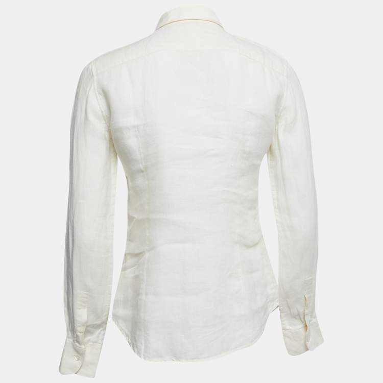 Pre Owned Loro Piana Cream Linen Button Front Shirt S