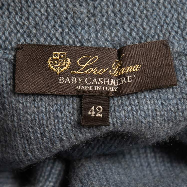Pre Owned Loro Piana Blue Cashmere Knit Off-Shoulder Full Sleeve Top M