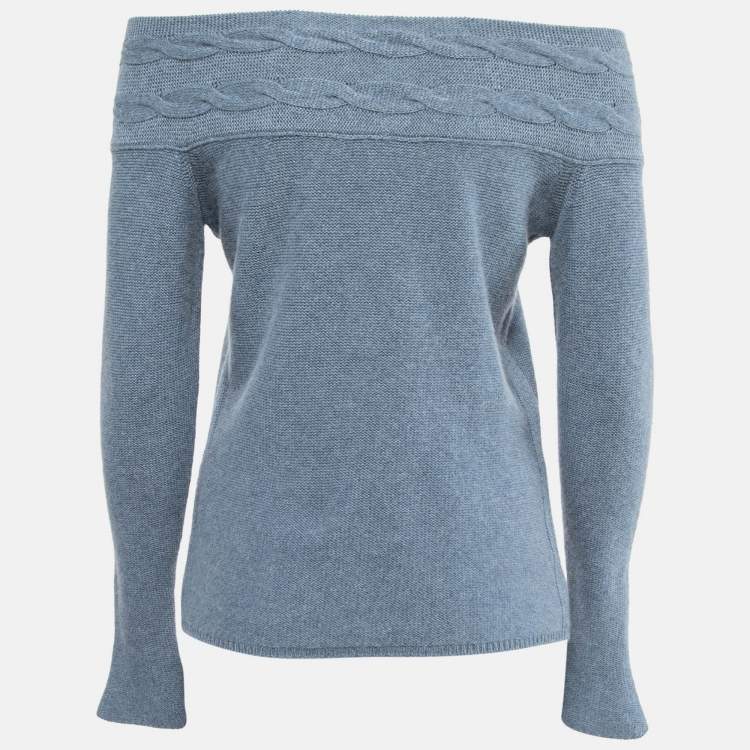 Pre Owned Loro Piana Blue Cashmere Knit Off-Shoulder Full Sleeve Top M