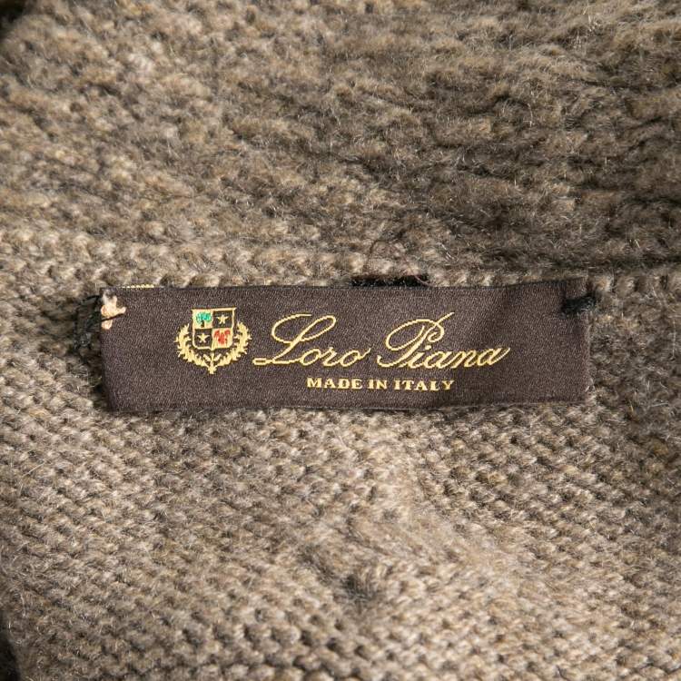 Pre Owned Loro Piana Brown Cashmere Cable Knit Turtleneck Sweater Dress M