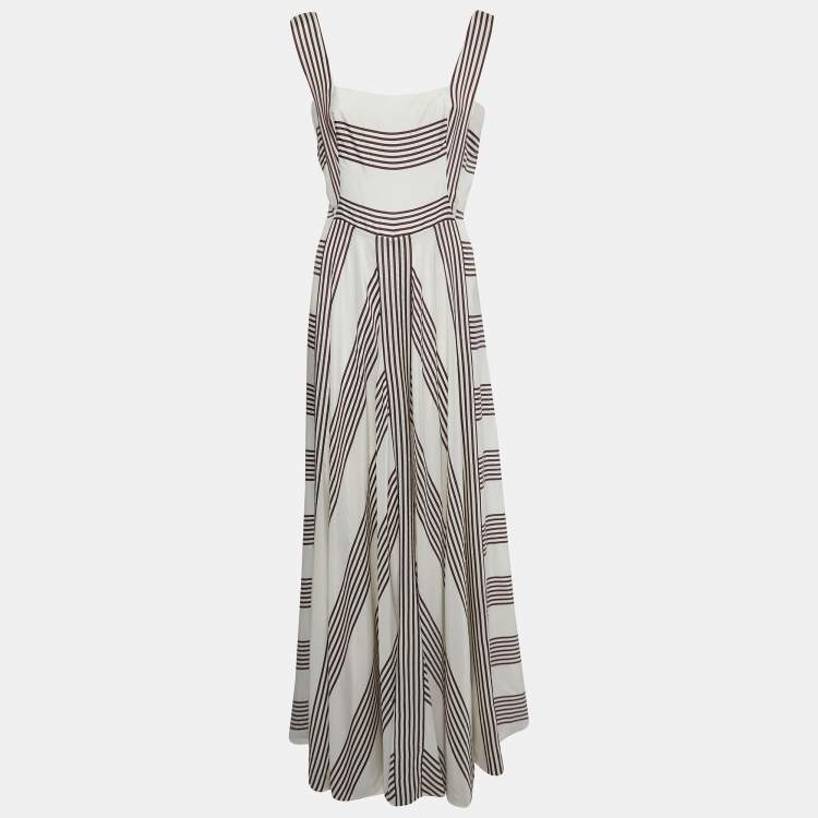 Loro Piana White Striped Patterned Silk Sleeveless Maxi Dress M Loro Piana  | The Luxury Closet