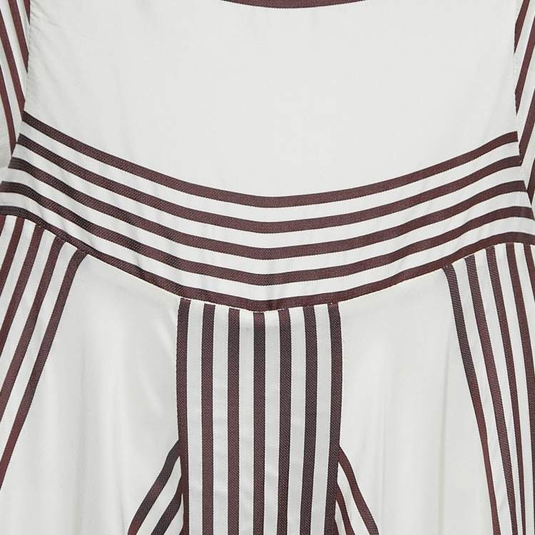 Pre Owned Loro Piana White Striped Patterned Silk Sleeveless Maxi Dress M