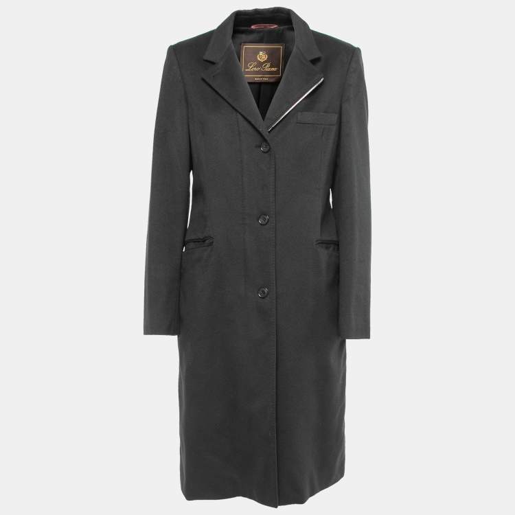 Pre Owned Loro Piana Black Cashmere Zip Front Storm System Long Coat L