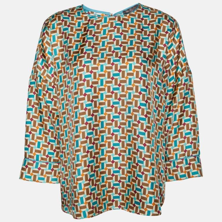 Pre Owned Loro Piana Multicolor Geometric Printed Silk Top M