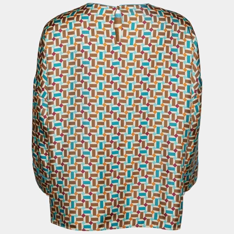 Pre Owned Loro Piana Multicolor Geometric Printed Silk Top M