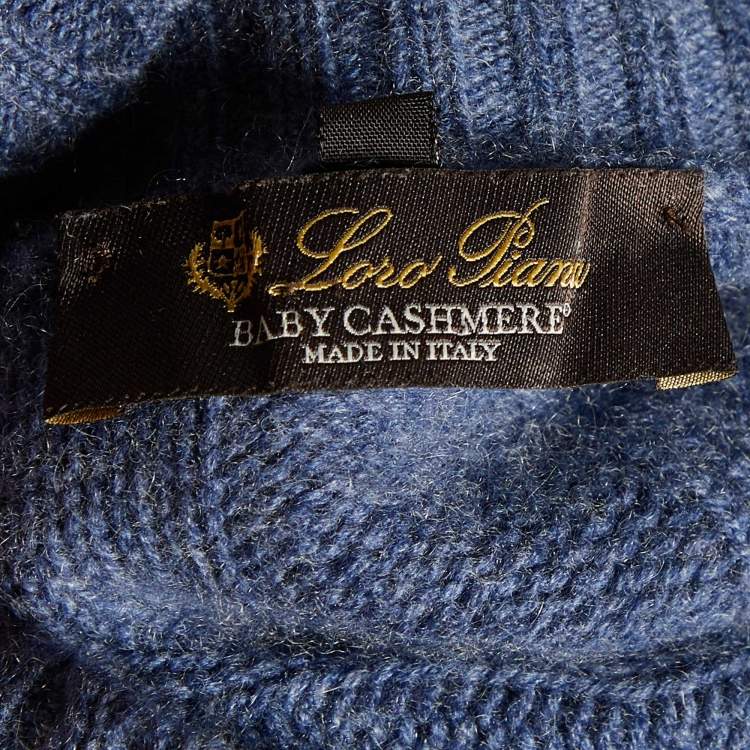 Pre Owned Loro Piana Blue baby Cashmere Cable Knit Turtleneck Sweater M