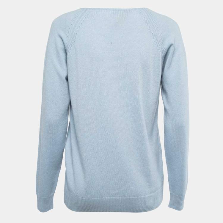 Pre Owned Loro Piana Light Blue Cashmere V-Neck Sweater M