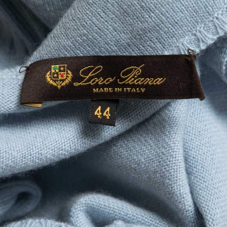 Pre Owned Loro Piana Light Blue Cashmere V-Neck Sweater M