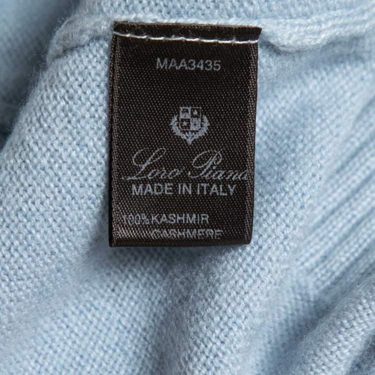 Pre Owned Loro Piana Light Blue Cashmere V-Neck Sweater M