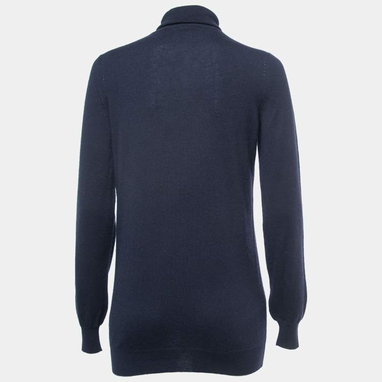 Pre Owned Loro Piana Navy Blue Cashmere Turtleneck Sweater L