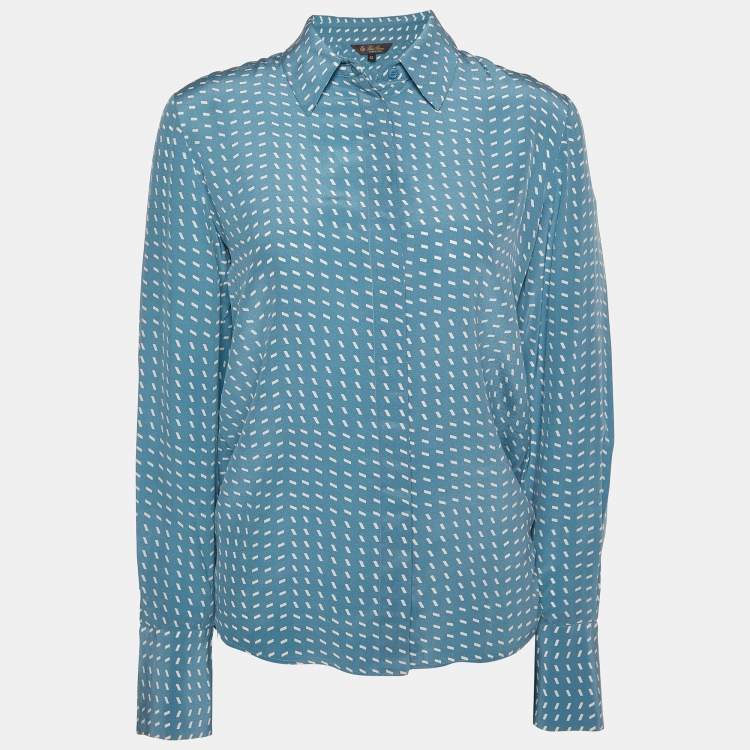 Pre Owned Loro Piana Blue Printed Silk Button Front Shirt M