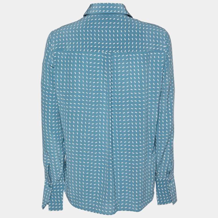 Pre Owned Loro Piana Blue Printed Silk Button Front Shirt M