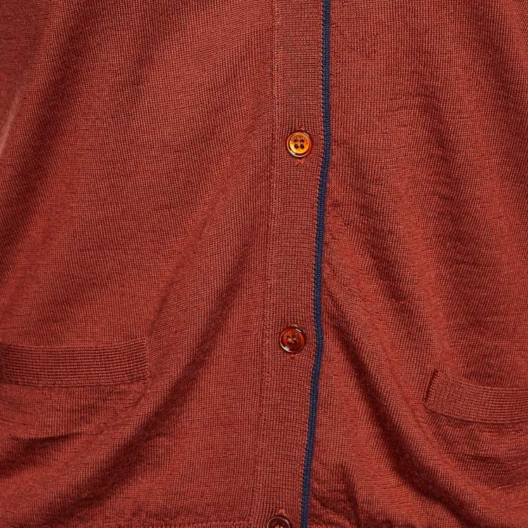 Pre Owned Loro Piana Brick Brown Virgin Wool Button Front Cardigan XS