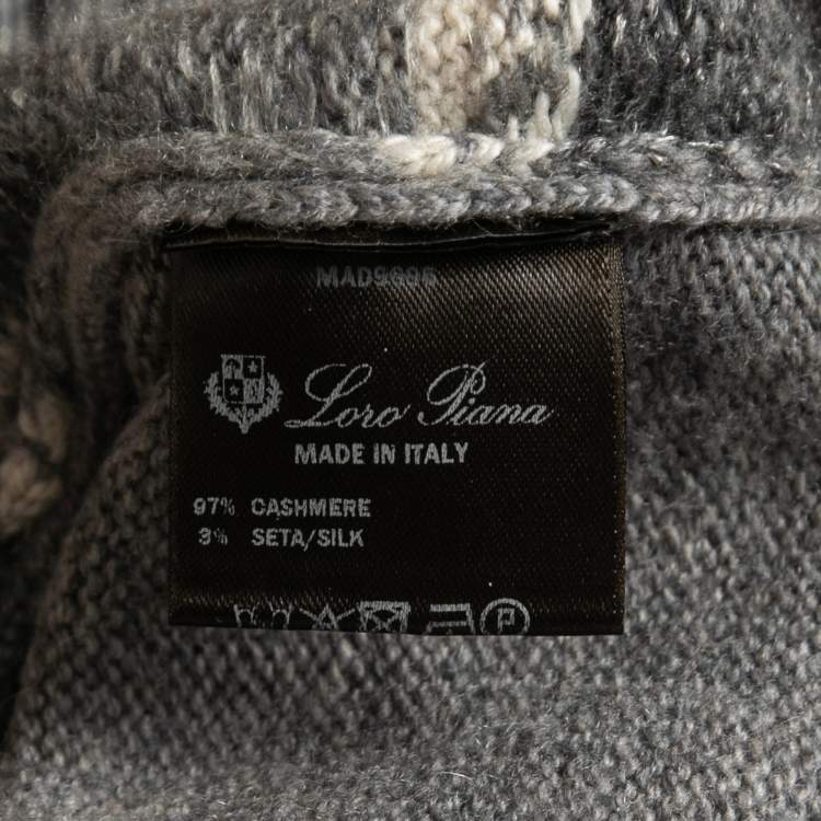 Pre Owned Loro Piana Grey Patterned Cashmere Turtle Neck Sweater XL