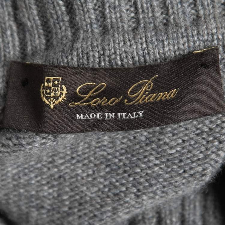 Pre Owned Loro Piana Grey Patterned Cashmere Turtle Neck Sweater XL