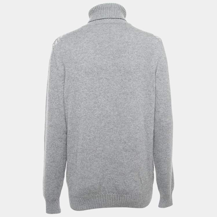 Pre Owned Loro Piana Grey Patterned Cashmere Turtle Neck Sweater XL