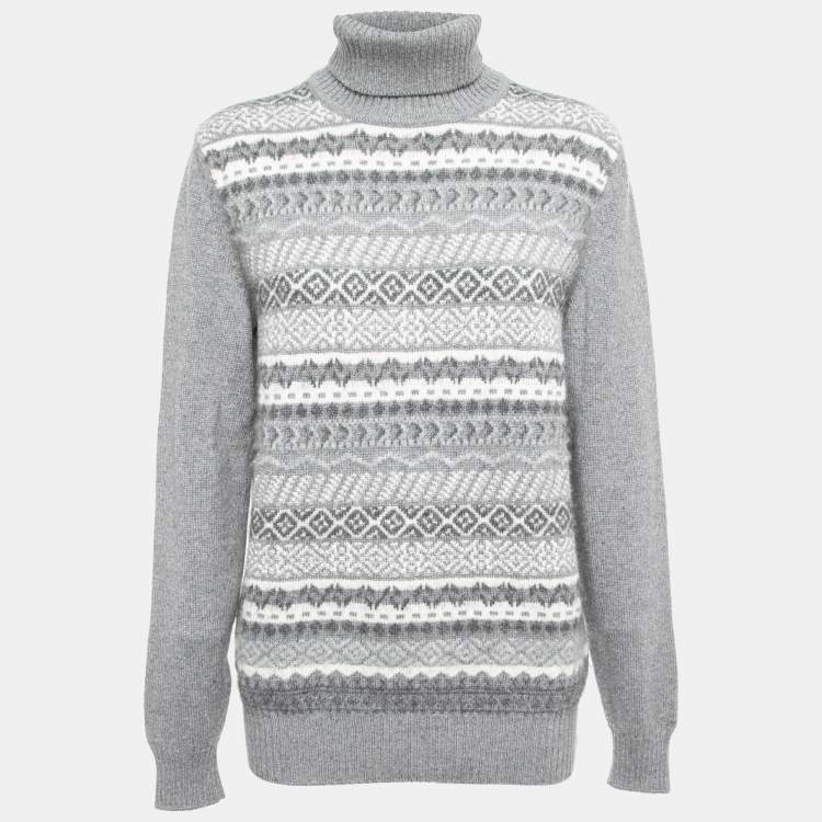 Loro Piana Grey Patterned Cashmere Turtle Neck Sweater XL Loro Piana The Luxury Closet