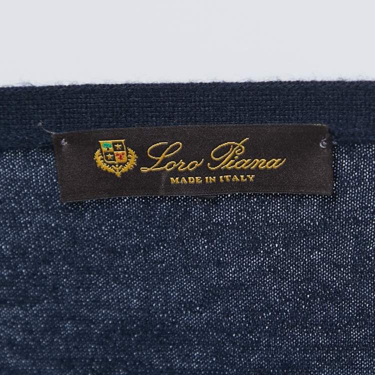 Pre Owned Loro Piana Navy Blue Cashmere Buttoned Long Cardigan M