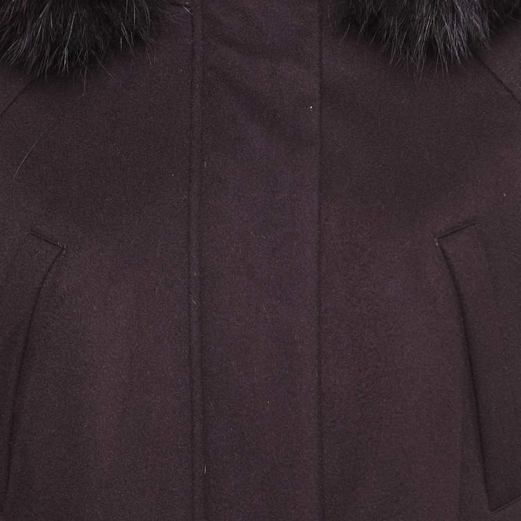 Pre Owned Loro Piana Purple Cashmere Fur Trimmed Hood Icery Long Coat S