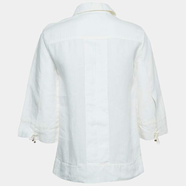 Pre Owned Loro Piana Ivory White Linen Shirt S