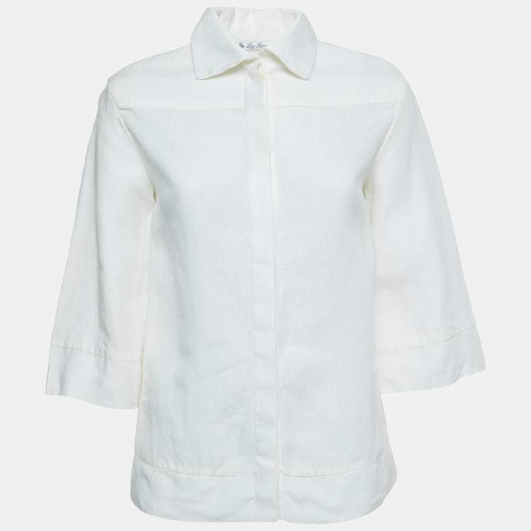 Pre Owned Loro Piana Ivory White Linen Shirt S