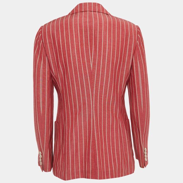 Pre Owned Loro Piana Red Striped Wool Blend Blazer M