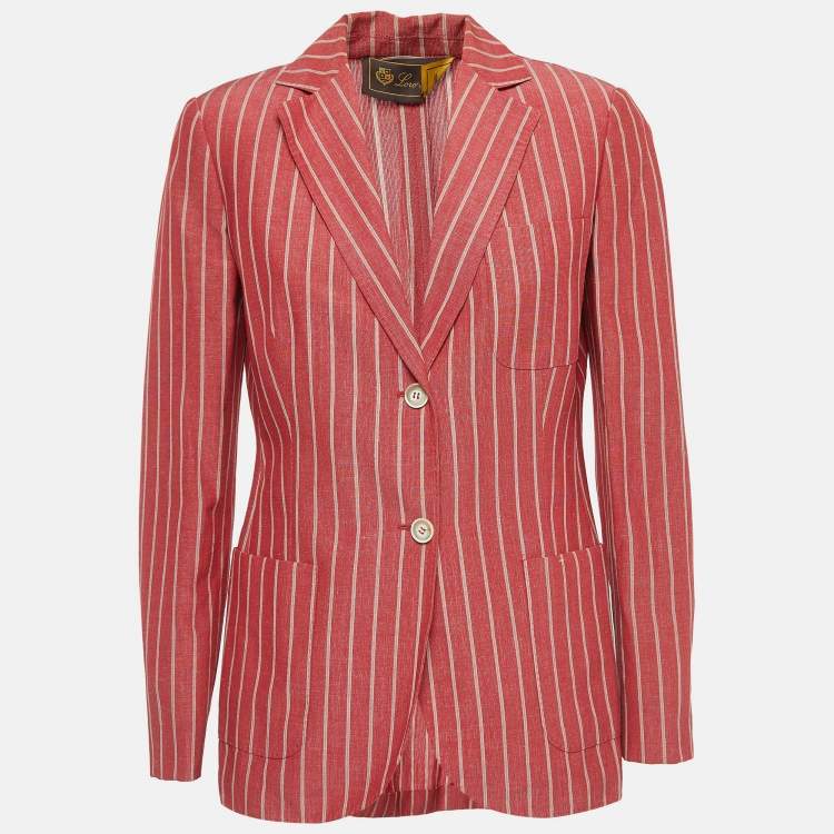 Pre Owned Loro Piana Red Striped Wool Blend Blazer M