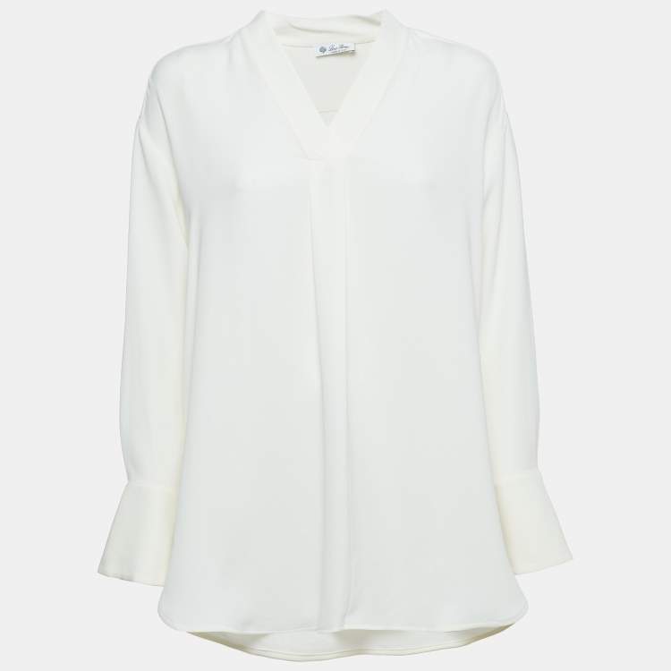 Pre Owned Loro Piana White Silk V-Neck Blouse S