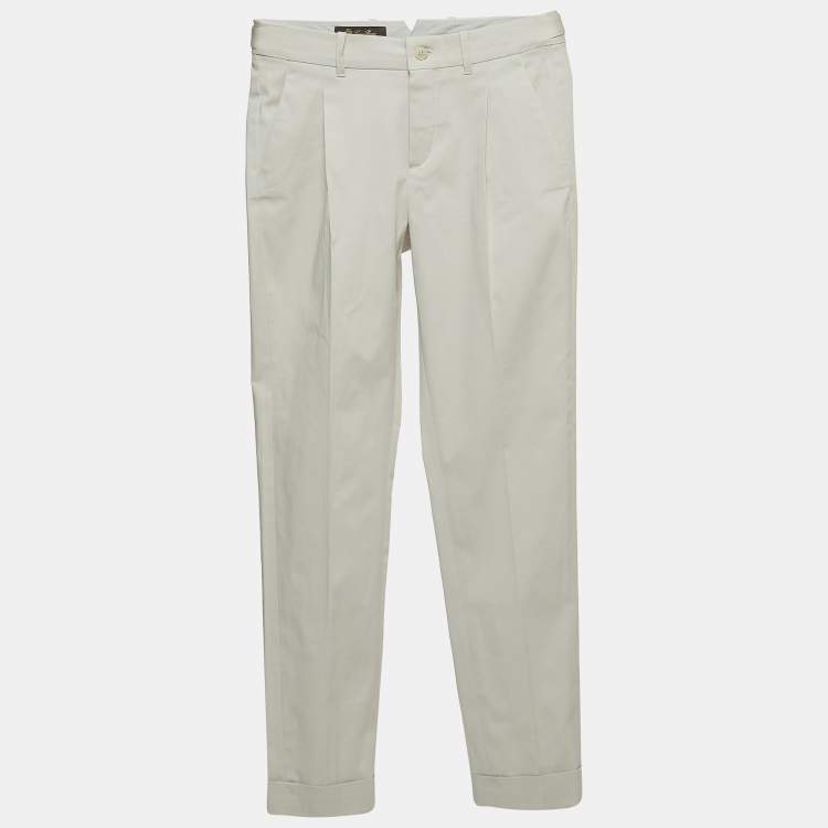 Pre Owned Loro Piana Off White Cotton Buttoned Formal Trousers S