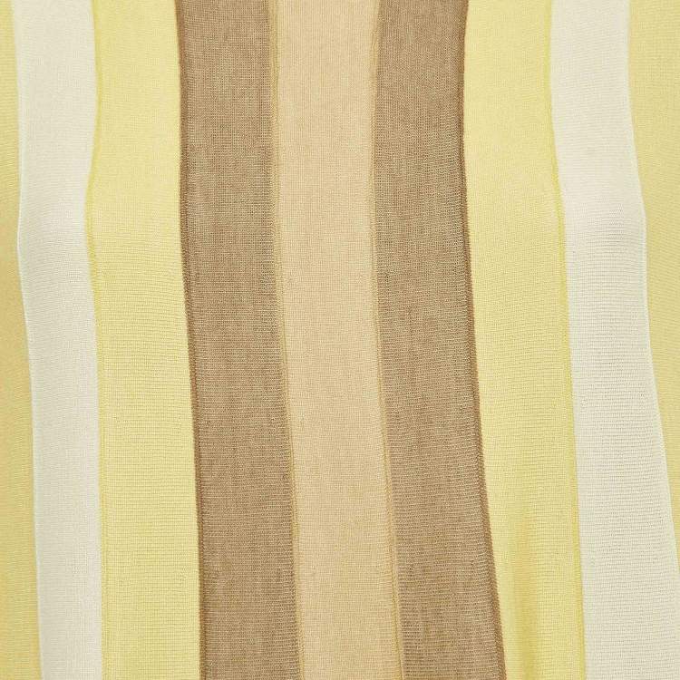 Pre Owned Loro Piana Yellow Stripe Cashmere Knit Sleeveless Flared Maxi Dress S