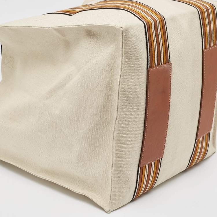 Pre Owned Loro Piana Natural/Multicolor Canvas The Suitcase Striped Tote
