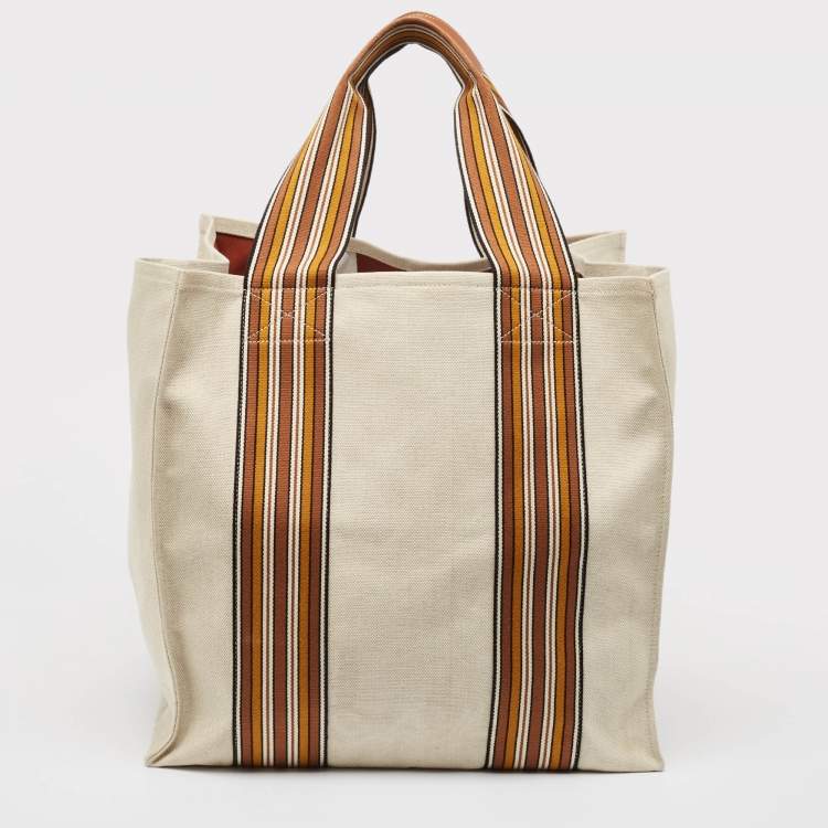 Pre Owned Loro Piana Natural/Multicolor Canvas The Suitcase Striped Tote