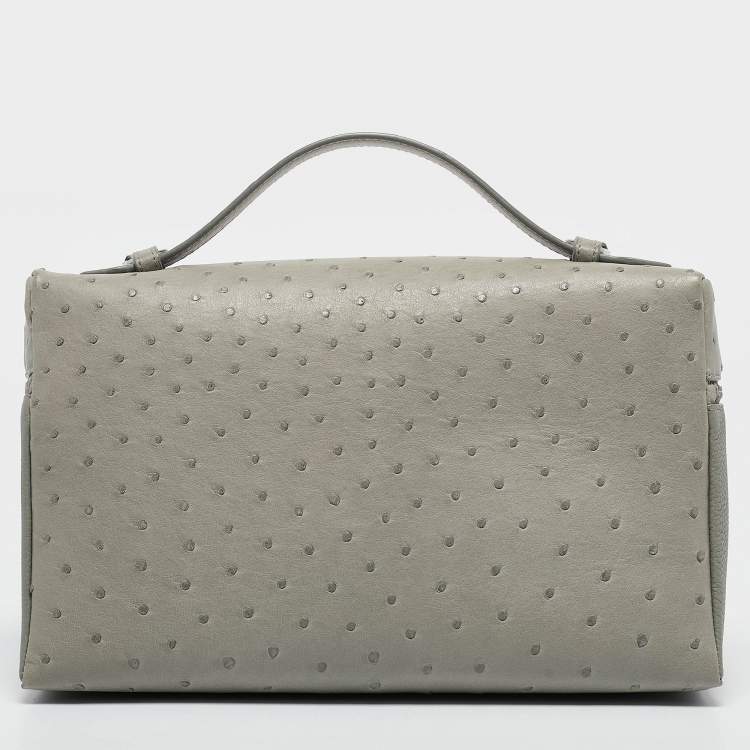 Pre Owned Loro Piana Light Green Ostrich Leather Extra Pocket L27 Pouch Bag
