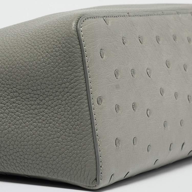 Pre Owned Loro Piana Light Green Ostrich Leather Extra Pocket L27 Pouch Bag
