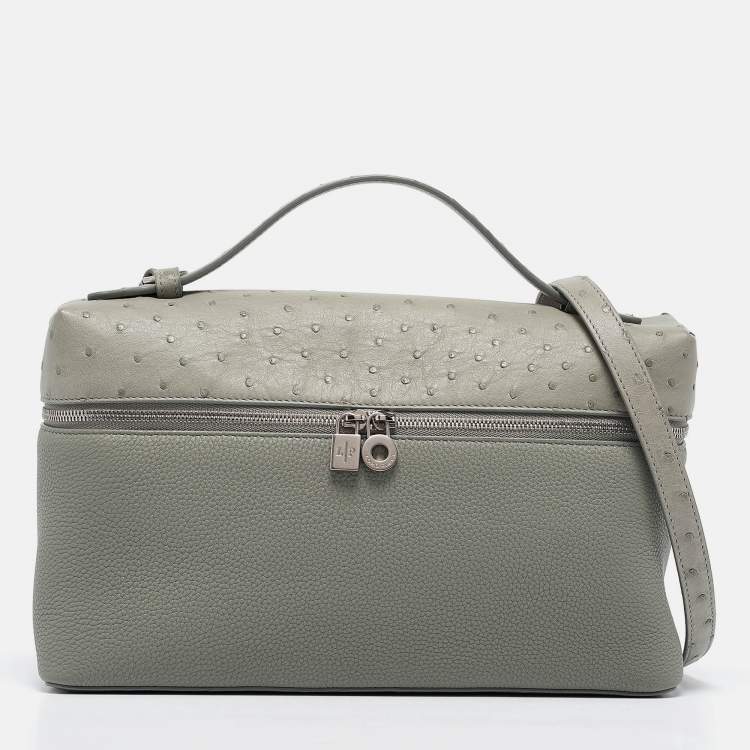 Pre Owned Loro Piana Light Green Ostrich Leather Extra Pocket L27 Pouch Bag