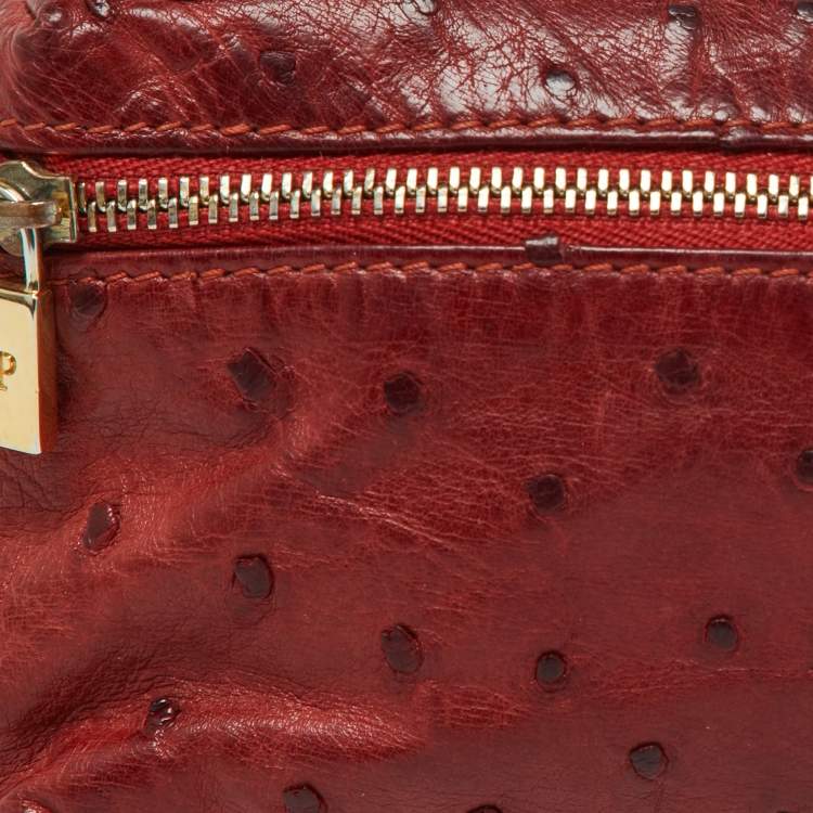 Pre Owned Loro Piana Brick Brown Ostrich Zip Pouch